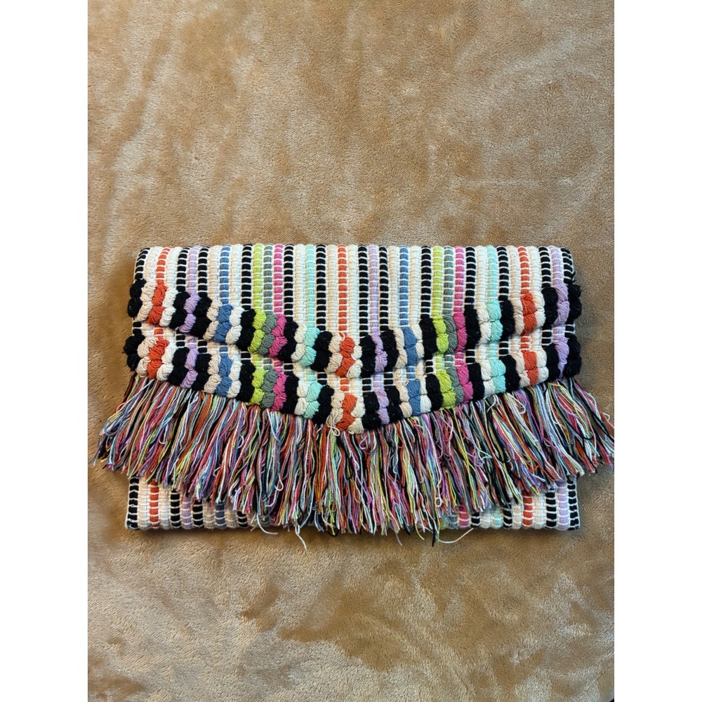 Stella & Dot Taj Clutch Boho Woven Striped Fringe